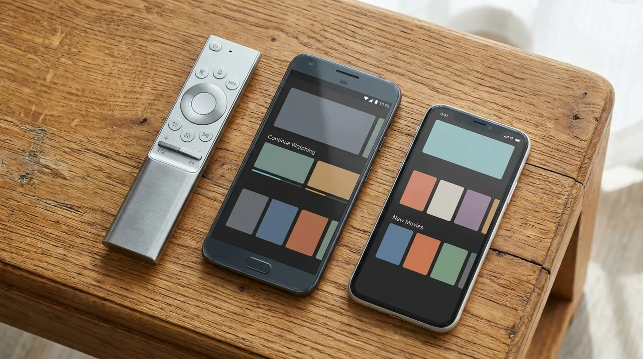 Apps de streaming funcionando em Smart TV Samsung, celular Android e iPhone — substitutos da TV a cabo