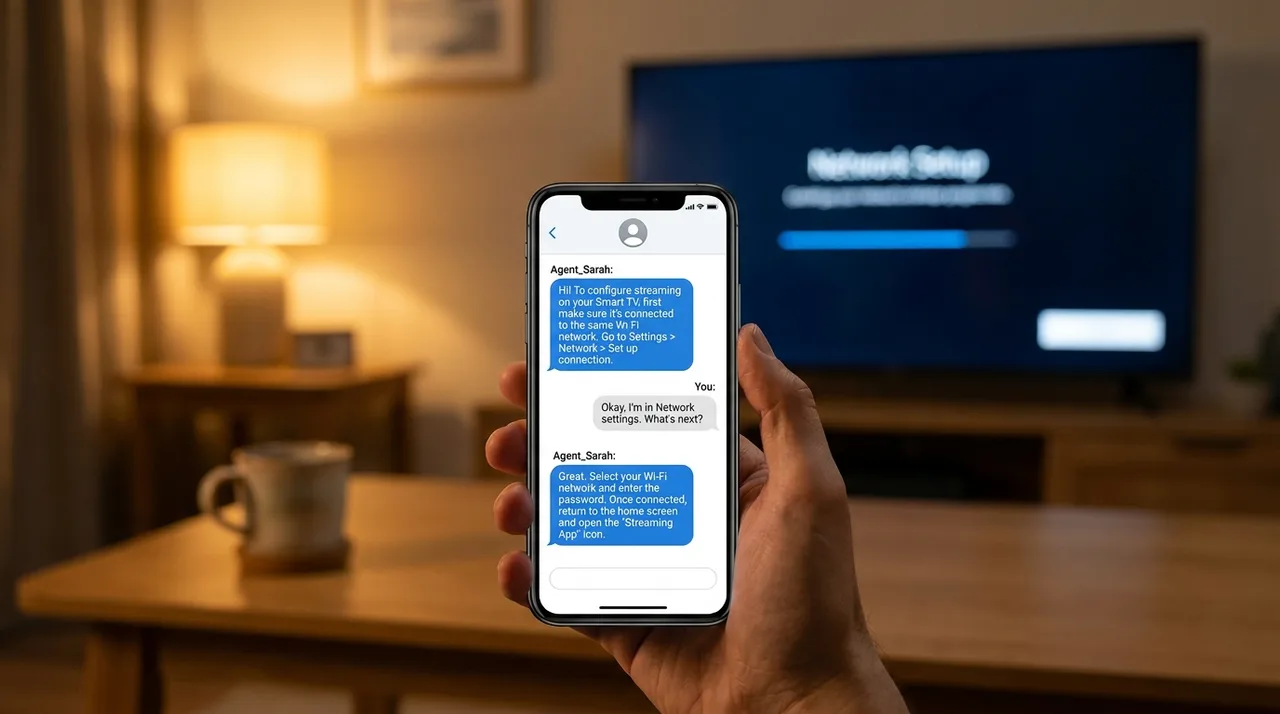 Suporte ao vivo da Pago Menos Vejo Mais pelo WhatsApp durante configuração de streaming