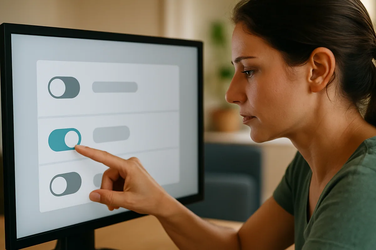 Tela mostrando um painel de configuração com três interruptores em posições diferentes.