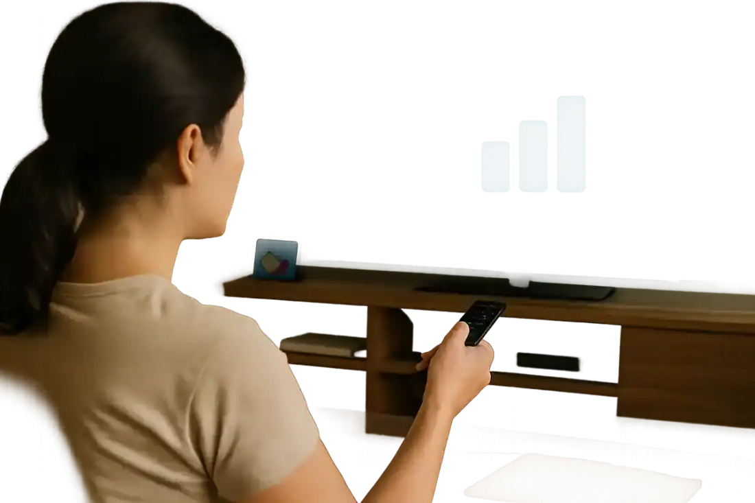 Televisão exibindo um ícone de sinal com quatro barras, três preenchidas.