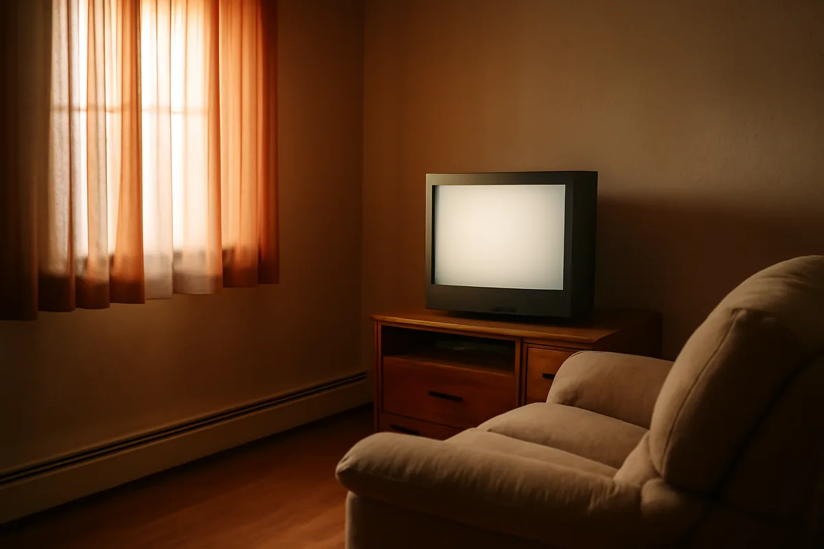 Diagrama autoral de uma parabólica antiga, uma antena terrestre e uma TV