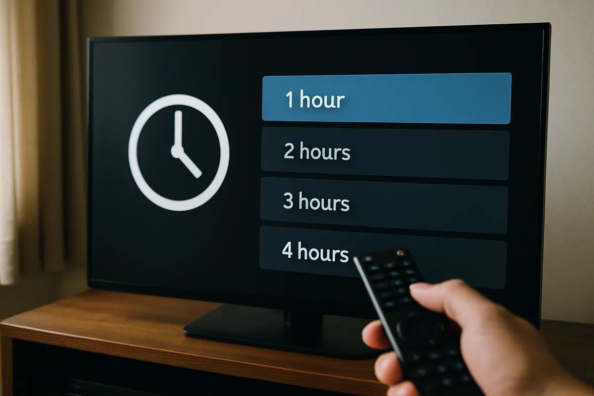 Tela de menu mostrando um ícone de relógio e uma lista de opções de tempo em blocos.