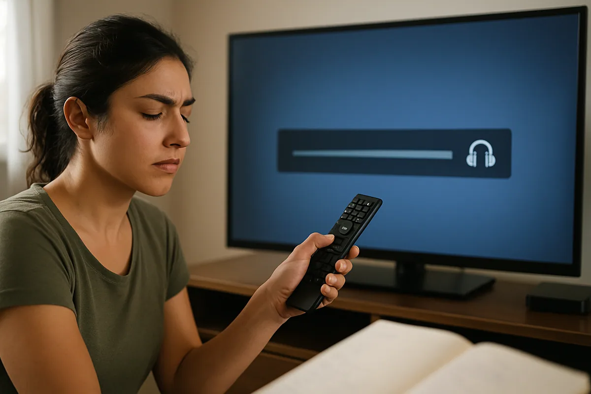 Tela de menu mostrando uma barra de volume no zero e um ícone de fone de ouvido aceso ao lado.