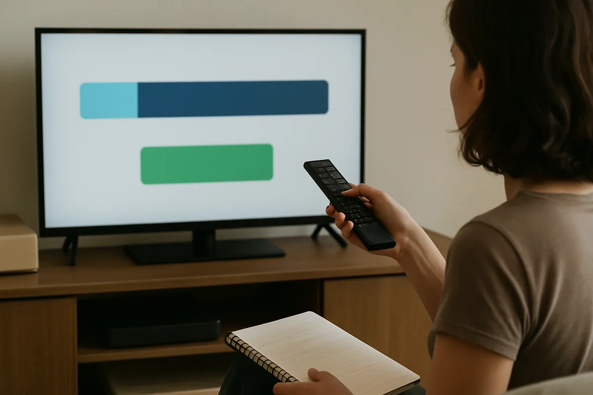 Tela de TV mostrando uma barra de memória quase cheia e um botão destacado embaixo dela.